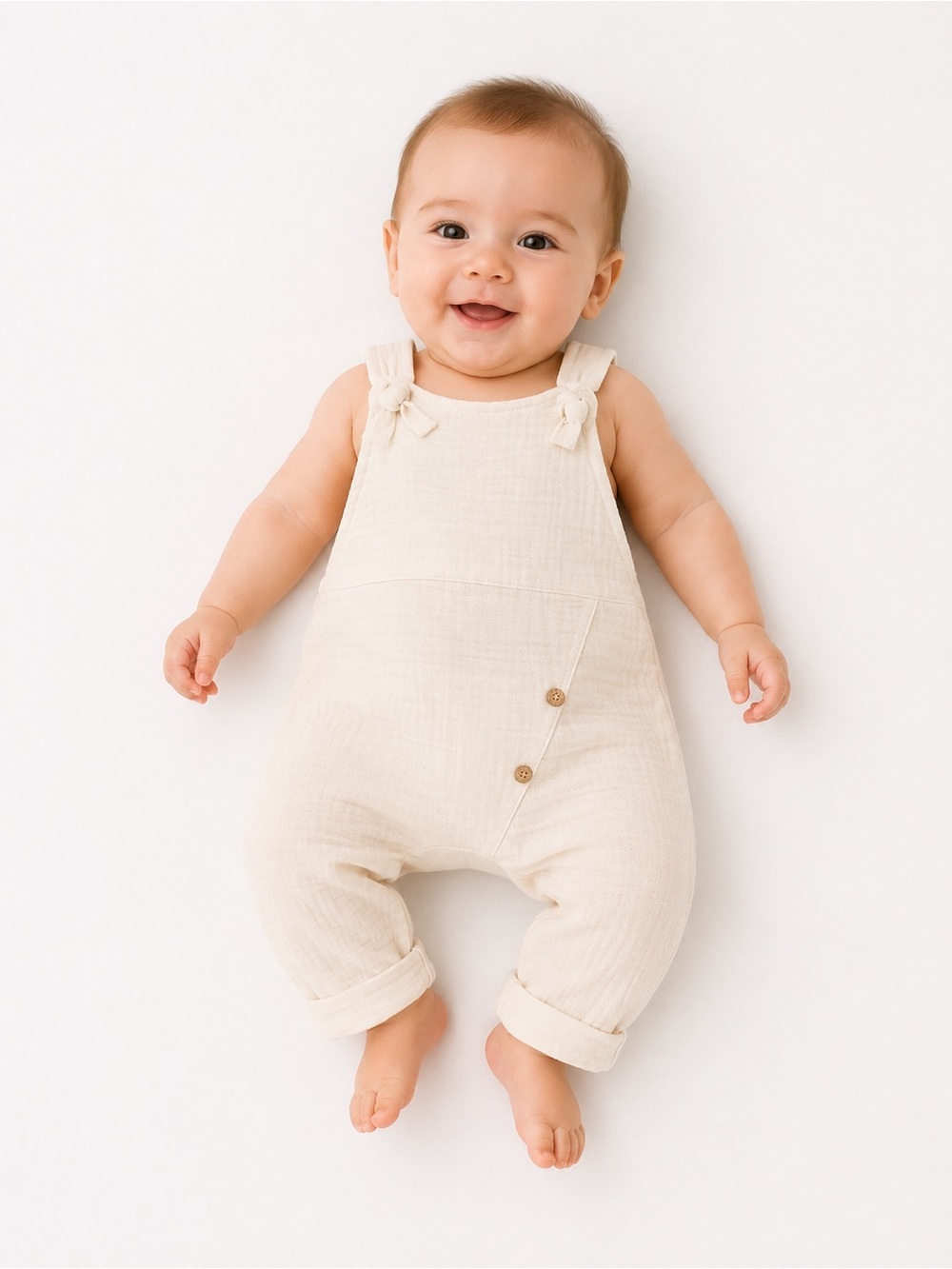 Organic Cotton Baby Overalls White 9-12M GOTS Certified Romper - Picture 8 of 8